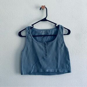 Aeropostale Blue Waffle Knit Fitted Cropped Tank Top